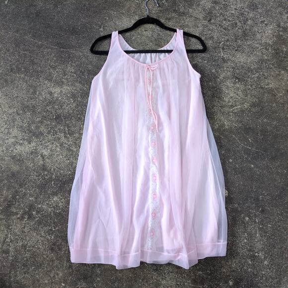 Vintage 60s Miss Elaine Pink Chiffon Peignoir Set Robe & Gown - Picture 2 of 8